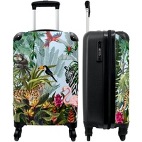 NoBoringSuitcases.com® Koffer Handgepäck Trolley Rollkoffer Kleine Reisekoffer mit 4 Rollen - Dschungel - Natur - Jungen - Mädchen - Kinder - Zebra - Flamingo - 55x35x20cm - Fotokoffer - Boardgepäck