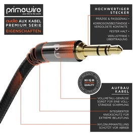 Primewire Klinkenkabel 3,5 mm Aux - Audio Verbindungskabel / Kupplung mit Nylonmantel - 3m