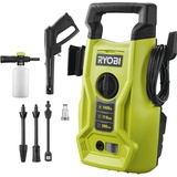 Ryobi 1400 W Elektro-Hochdruckreiniger RY110PWA, 110 bar Druck, 390 l/h Födermenge, 40° Wassertemperatur, Aluminiumpumpe, 5m Schlauch, 5m Kabel, Reinigungsmittelflasche, Vario und Turbo-Lanze