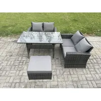 Dunkelgrau Polyrattan Gartenmöbel-set Liebe Sofa Outdoor Rechteckiger Esstisch Großer Fußhocker - Fimous