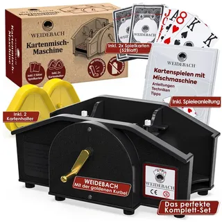WEIDEBACH Spiel Kartenmischmaschine mit goldener Kurbel inkl. 2x Kartenspiel schwarz