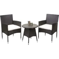 Poly-Rattan Balkonset HWC-G27, Sitzgarnitur Gartengarnitur, 2xSessel+Tisch grau, Kissen creme - Grau