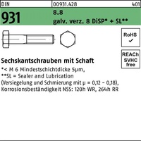 Industrial Quality Supplies DIN 931/ISO 4014 Sechskant-Schaftschraube 8.8 M
