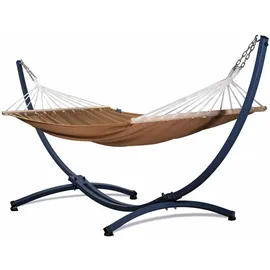 Potenza Outdoor Hängematte mit Gestell für 2 Personen I Stabhängematte XXL 220x160, 200kg I Verzinkter Hängemattengestell 220kg Wetterfest (Braun, Basic Gestell Graphit)