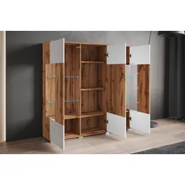 INOSIGN Highboard »Kenia«, (1 St.), Modernes Highboard, mit Glastüren, Breite 135 cm, weiß
