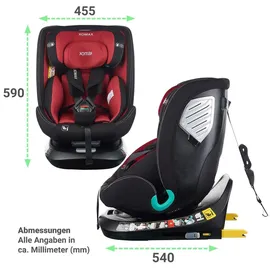 XOMAX G409 IOT Kindersitz drehbar 360°, ISOFIX I mitwachsend I 0-36 kg, 0-12 Jahre, Gruppe 0+/1/2/3, 5-Punkt-Gurt, 3-Punkt-Gurt I Bezug waschbar I ECE R129 I Black-Red