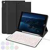 aoub Hülle mit Tastatur für iPad 9./ 8. / 7. Generation, Beleuchtete Tastatur mit Hülle für iPad 10,2 Zoll 2021/2020/2019, 7 Farben Beleuchtung, QWERTZ Layout, Schwarz
