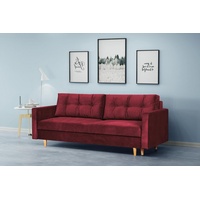 Beautysofa Schlafsofa Sigurd, mit Schlaffunktion und Bettkasten, Polstersofa aus Velours, Sofa im skandinavisches Stil, Couch für Wohnzimmer rot