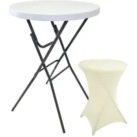 Trutzholm Stehtisch mit Husse Partytisch klappbar Ø 80 cm Höhe 110 cm Bistrotisch in Weiß mit Husse in Beige