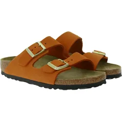 BIRKENSTOCK Arizona Damen Zehentrenner moderne Leder-Sandalen Made in Germany farbenfrohe Sommer-Schuhe schmale Weite 1026732 Orange - 35