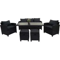 Mendler Poly-Rattan Garnitur HWC-E95, Garten-/Lounge-Set Sitzgruppe, Spun Poly halbrundes Rattan schwarz, Kissen anthrazit