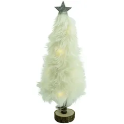 MARELIDA LED Dekobaum PLÜSCH mit Sternspitze Plüschfell leuchtend H: 27,5cm Batterie weiß