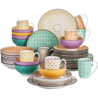 Vancasso 'Tulip' Tafelservice aus Porzellan, 40-tlg Geschirrset mit Speise-, Dessert- und Suppenteller, Müslischalen, Kaffeebecher für 8 Personen