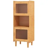 COSTWAY Vorratsschrank Küchenschrank, Bambus mit Acryltüren, 49,5x40x130cm beige