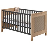 Vito Babybett ARONDA, Asteiche Dekor - Anthrazit - Geflechtoptik - 70 x 140 cm - Schlupfsprossen