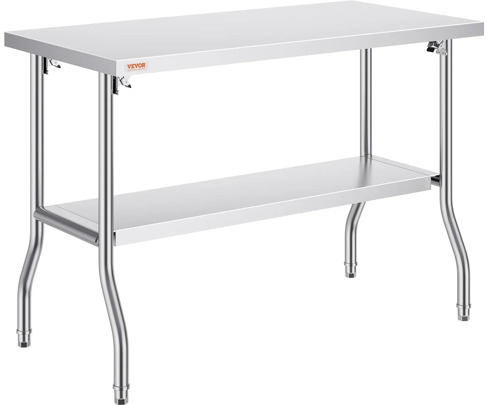 VEVOR Arbeitstisch Küche, 1220 x 610 x 850 mm Arbeitstisch Gastro 2-lagiger Zubereitungstisch Edelstahl Gastro Tisch, Essenszubereitung Gewerbe Küchentisch Lebensmittel Küchentisch Edelstahltisch