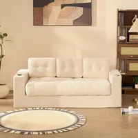 Litbird Bodensofa 3-Sitzer 190 cm, Cord Sofa ohne Gestell mit Kissen, 2 Getränkehaltern & Breiten Armlehnen, Lounge Sofa für Wohnzimmer, kleine Wohnungen & Studenten, kein Aufbau erforderlich (Beige)