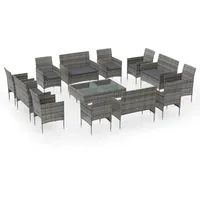 vidaXL 16-tlg Garten-Lounge-Set mit Auflagen Poly Rattan Grau