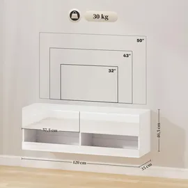 Homcom Tv-Hängeschrank, Weiß, Holzwerkstoff, 35x40.5x120 cm, Wohnzimmer, Wohnwände, Lowboards, Lowboards stehend