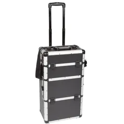 Perel Werkzeugkoffer, Trolley-Funktion, ausziehbarer Griff, Schlüsselschloss, 2 Schlüssel, Aluminium, Schwarz, 370 x 225 x 670 mm