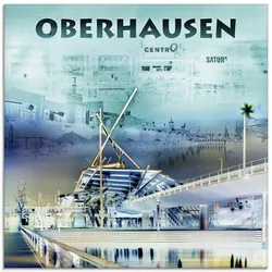 Glasbild ARTLAND "Oberhausen Skyline Abstrakte Collage", blau (farbe bild(er): blau), B:50cm H:50cm, Bilder, in verschiedenen Größen