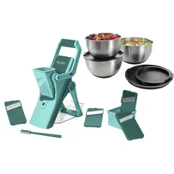 Genius Zerkleinerer »Edelstahl-Schüsseln mit Deckeln inkl. Nicer Dicer Mando«, zum Aufbewahren, Zubereiten und Transportieren von Speisen Genius türkis, petrol