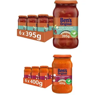 Ben's Original Sauce - Multipack - Süß-Sauer ohne Zuckerzusatz (6 x 395g) I Rotes Cremiges Curry (6 x 400g), 12 Gläser (6 x 395g I 6 x 400g)