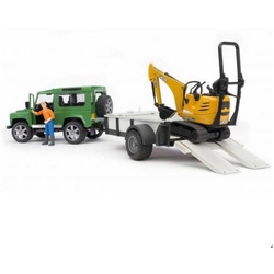 Bruder® Spielzeug-Auto 02593 Land Rover Defender mit Einachsanhänger, JCB Mikrobagger 8010 CTS und Bauarbeiter 1:16 grün