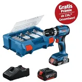 Bosch Professional AMPShare 18V Akku-Schlagbohrschrauber GSB 18V-45  (18 V, 2 Akkus, 2 Ah - 4 Ah, 45 Nm, Inkl. 2 Akkus, L-Case, 82-tlg. Zubehör-Set)