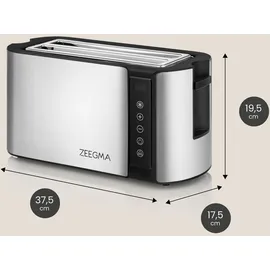 Zeegma TOSTEE CHEF 4-Scheiben-Edelstahl-Brottoaster, Brötchenhalter, 1500 W, Auftauen, - Stoppen, Krümelfach, LED-Timeranzeige, 7 Stufen,