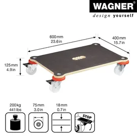 wagner® design yourself WAGNER Transporthilfe MAXIGRIP PROTECTION 60 x 40 x 12,5 cm, Kantenschutz, Rollen Ø 75 mm, Tragkraft 200 kg