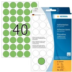 HERMA Markierungspunkte Ø 19 mm, grün, 1.280 Etiketten, permanent haftend, für Handbeschriftung, Trägermaterial perforiert