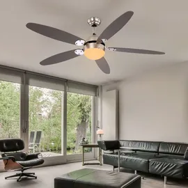 ETC Shop Rgb Led Deckenventilator Deckenlampe Vor Rücklauf 3 Stufen Zugschalter Fernbedienung dimmbar, Montage an Schrägen, 1x 4,8w 470lm warmweiß, Dxh 132 x 40,6 cm