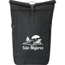 Hellweg Druckerei Huuraa Kurierrucksack Isla Mujeres Inselmotiv Mexiko 30-44 Liter Black Melange Fairtrade Rolltop Rucksack Geschenkidee - Schwarz