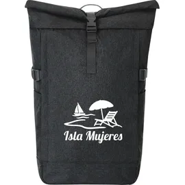 Hellweg Druckerei Huuraa Kurierrucksack Isla Mujeres Inselmotiv Mexiko 30-44 Liter Black Melange Fairtrade Rolltop Rucksack Geschenkidee - Schwarz