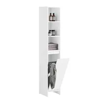 SoBuy Hochschrank mit Wäschesack Wäscheschrank Badezimmer Schrank Weiß BZR158-W