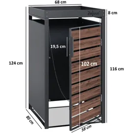 Zelsius Mülltonnenbox mit Pflanzdach 1 Mülltonne, Anthrazit RAL 7016, Tür in dunkelbrauner Holzoptik