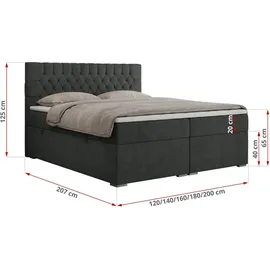 MKS Meble Boxspringbett 140x200 mit Matratze und Topper, Boxspringbett 140x200 mit Bettkasten und Kopfteil - PERA - 140x200 - Dunkelgrau - Struktur - H3 - Dunkelgrau