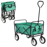 MAMIZO Bollerwagen Faltbar Handwagen Gartenwagen Strandwagen, Transportwagen, 2 Netztaschen, Belastung 80kg, Klappbar, Outdoor, Strand, Camping, Einkaufen (Grün)