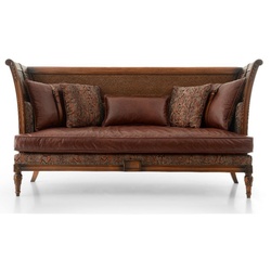 Casa Padrino Luxus Barock Leder Sofa Braun - Prunkvolles Barockstil Sofa mit hochwertigem Echtleder - Luxus Wohnzimmer Möbel im Barockstil - Barock Leder Möbel - Edel & Prunkvoll