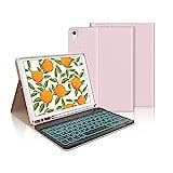 Tastatur iPad 9. Generation, iPad 10.2" Tastatur mit Hülle (iPad 9./8./7. Generation), Magnetisch Abnehmbarer 7-Farbige Beleuchtung mit QWERTZ Tastatur für iPad Air 3 und iPad Pro 10.5, Sakura-Rosa