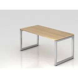 PROREGAL Schreibtisch Pavo | Eiche | Silber Gestell | BxT 160x80cm | Arbeitshöhe 65-85cm | höhenverstellbar | O-Fuß-Gestell eckig