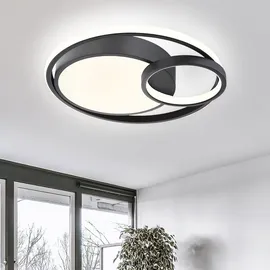 ETC Shop LED Deckenleuchte, Ring-Design schwarz-matt, weiß, L 40,5 cm - schwarz