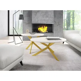 Feldmann-Wohnen Couchtisch, Weiß, Holz, Rund,Rund, X-Form, 133x42x75 cm, Wohnzimmer, Wohnzimmertische, Couchtische