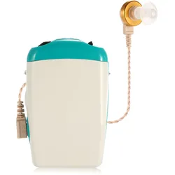 Taschen-Hörgerät-Tonverstärker für schweren Hörverlust. Sprachlautstärke einstellbar mit Ohrstöpseln