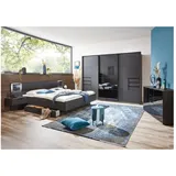 Lomadox Schlafzimmer-Set BRIXEN-43, (Spar-Set, 5-tlg), in graphit mit schwarz, Doppelbett 180x200cm mit Nachtschränken, LED - 2 Jahre Gewährleistung - mind. 14 Tage Rückgaberecht - Grau,Schwarz - 180x200
