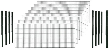 hadra Doppelstabmattenzaun, grün, 6/5/6 mm, Komplett-Set, inkl. Pfosten, Flacheisenleiste - gruen
