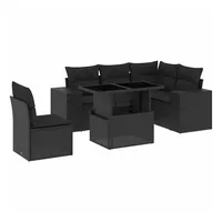 vidaXL 6-tlg. Garten-Sofagarnitur mit Kissen Schwarz Poly Rattan