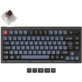 Keychron V1 Verdrahtete mechanische Tastatur mit Drehreglern 75% Deutsch DE ISO Layout QMK/VIA Programmierbar mit Hot-swappable Keychron K Pro Braun Schalter Mattschwarz