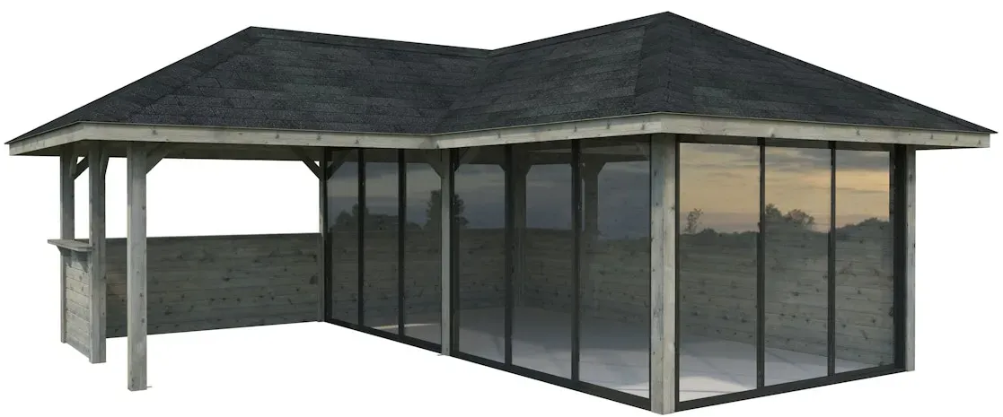 Palmako Pavillon Bianca 24,9 m2 Set 523 Slide Plus mit Isolierglas-Schiebetüren Grau tauchgrundiert